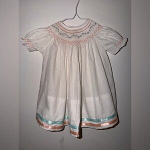Vintage White Smocked Bishop Dress for a Baby Girl Unknown Size With Booties